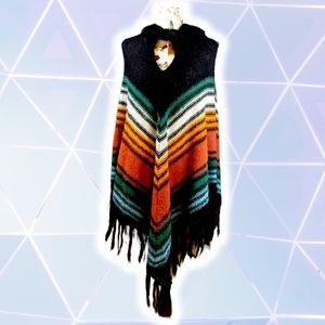 Wool & mohair retro poncho. Earthy colors one size fits most.